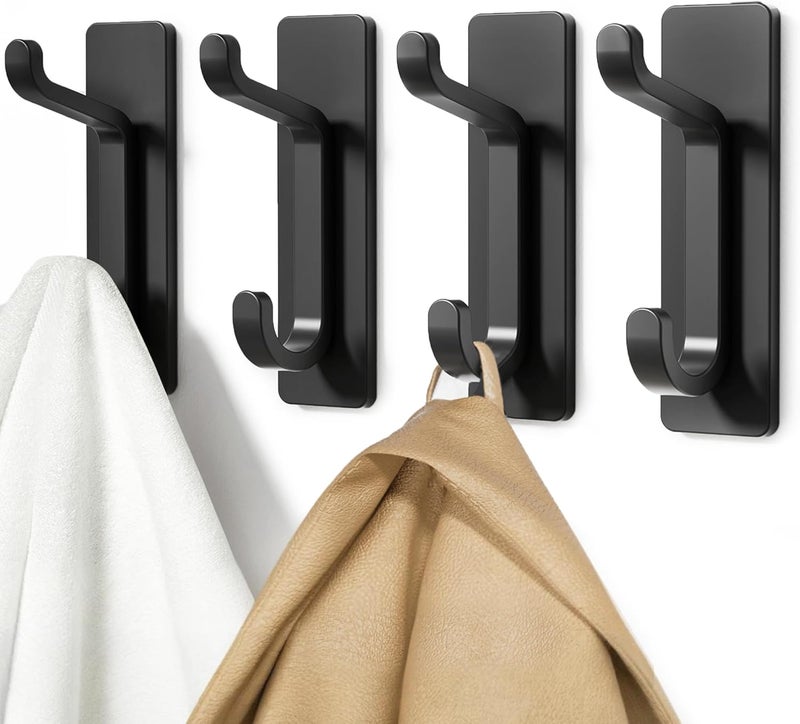 pickpiff Transit & use compatible Wall Hooks for Coat and Towel: 13LB Adhesive Door Hanger Stick on, Black 4 Pack General purpose premium build - Image 1