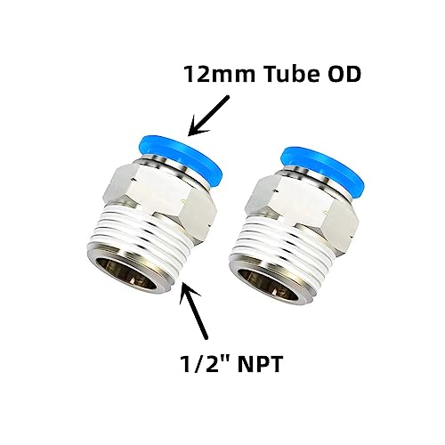 VETLEY PNEUMATIC Push to Connect Fitting 12MM Tube OD x 12 Inch NPT Thread Male Straight Connector Air Fittings Blue PC12N4Pack of 5 - Image 3