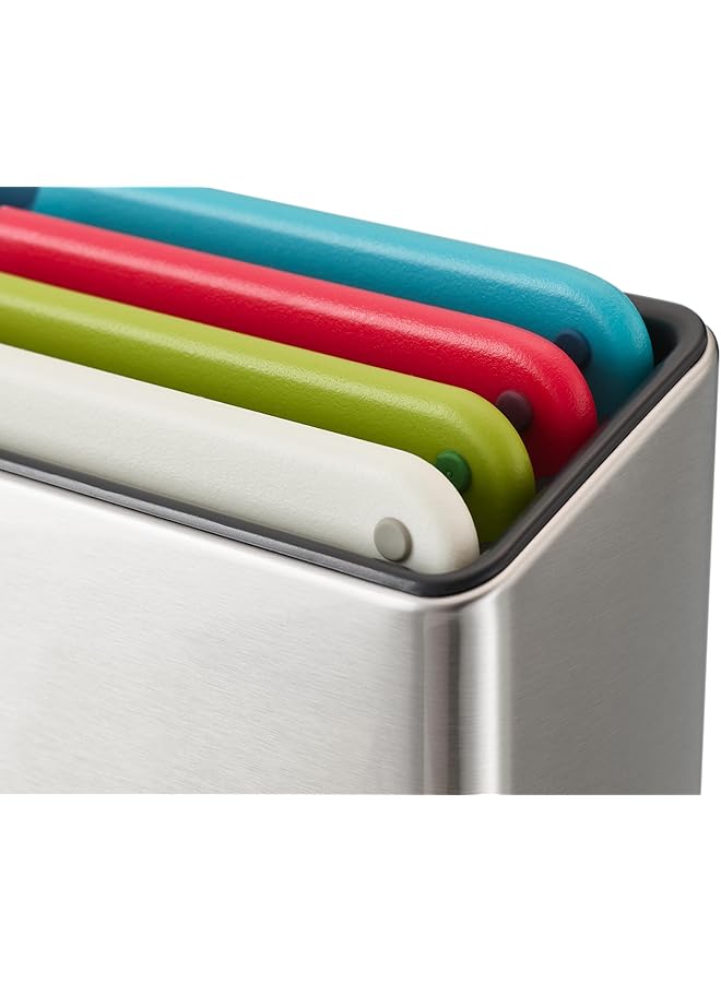 جوزيف جوزيف مجموعة ألواح تقطيع Folio Icon، مكونة من 4 قطع مُرمَّزة بالألوان، حافظة رفيعة لتخزين منظم في المطبخ مع سكين الشيف العادي، لون أبيض - Image 2