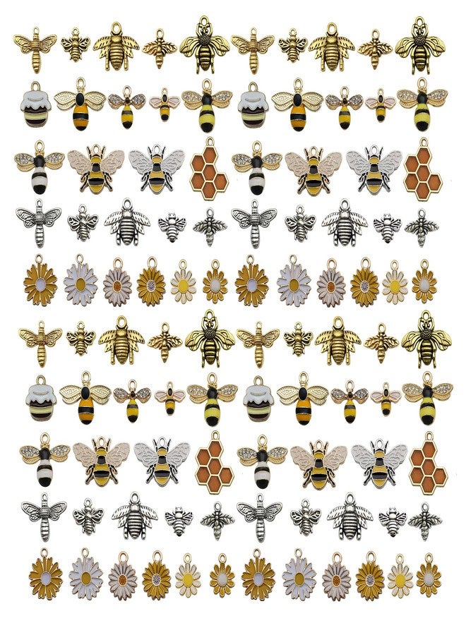 WOCRAFT 100pcs Assorted Enamel Honeycomb Honeybee Bee Bracelet Charms for Jewelry Making DIY Necklace Bracelet Keychain Crafting Charms Kit Crafts (SN1009)
