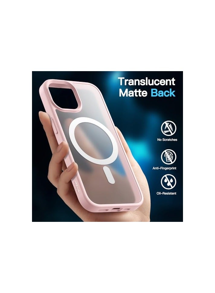 جي تيك حافظة JETech مغناطيسية 3 في 1 لهاتف iPhone 15 Plus مقاس 6.7 بوصة مع واقي شاشة من الزجاج المقسى، متوافق مع MagSafe، غطاء هاتف خلفي شفاف غير لامع مقاوم للصدمات (وردي) - Image 3