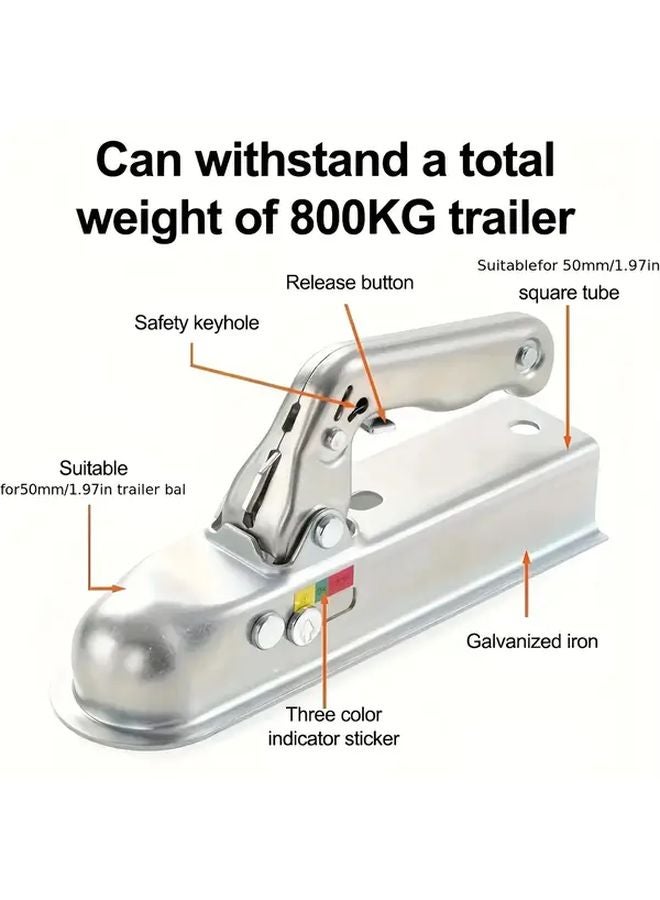 3 In 1 European Trailer Connector 50mm Ball Hitch Silvery Heavy Duty Towing Accessory - Image 5