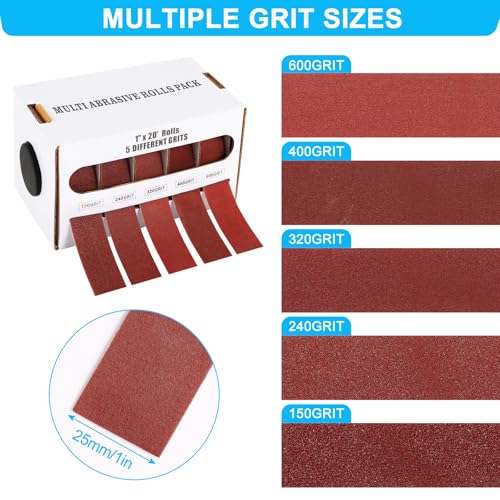 Oacdiel 5 Grits Emery Cloth Roll, Multiple Grit Sizes, Abrasive Sandpaper Roll with Dispenser, 150 240 320 400 600 Grit Sandpaper Assortment, Wet Emory Cloths for Wood Furniture Metal Automotive (6Meters) - Image 3