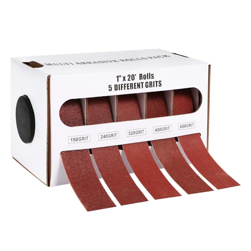Oacdiel 5 Grits Emery Cloth Roll, Multiple Grit Sizes, Abrasive Sandpaper Roll with Dispenser, 150 240 320 400 600 Grit Sandpaper Assortment, Wet Emory Cloths for Wood Furniture Metal Automotive (6Meters) - Image 1