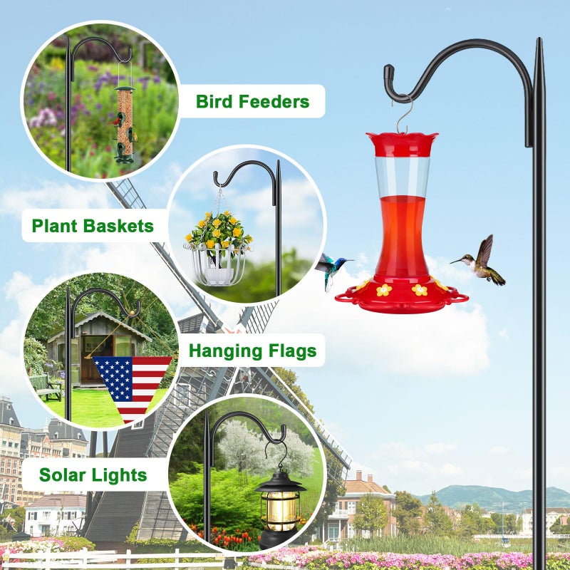 FEED GARDEN Adjustable Outdoor Shepherd Hook Bird Feeder Pole with 5 Prongs Base, 60 Inch Tall 5/8 Inch Thick, Heavy Duty Shepard Hook Stand for Hanging Bird Feeders, Plant Baskets, Black (1 Pack) - Image 4