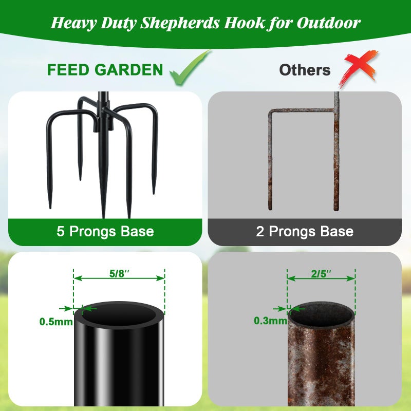 FEED GARDEN Adjustable Outdoor Shepherd Hook Bird Feeder Pole with 5 Prongs Base, 60 Inch Tall 5/8 Inch Thick, Heavy Duty Shepard Hook Stand for Hanging Bird Feeders, Plant Baskets, Black (1 Pack) - Image 5