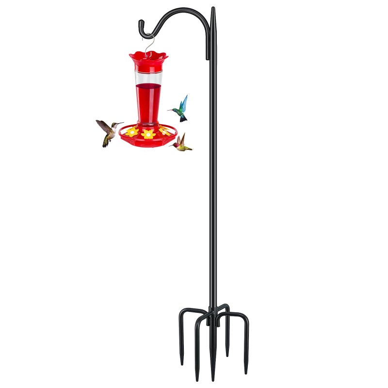 FEED GARDEN Adjustable Outdoor Shepherd Hook Bird Feeder Pole with 5 Prongs Base, 60 Inch Tall 5/8 Inch Thick, Heavy Duty Shepard Hook Stand for Hanging Bird Feeders, Plant Baskets, Black (1 Pack) - Image 1