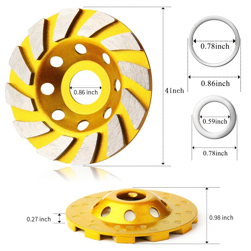 HRLORKC 4 Inch Concrete Turbo Diamond Grinding Cup Wheel 12 Segs Heavy Duty Angle Grinder Wheels for Angle Grinder - Image 2