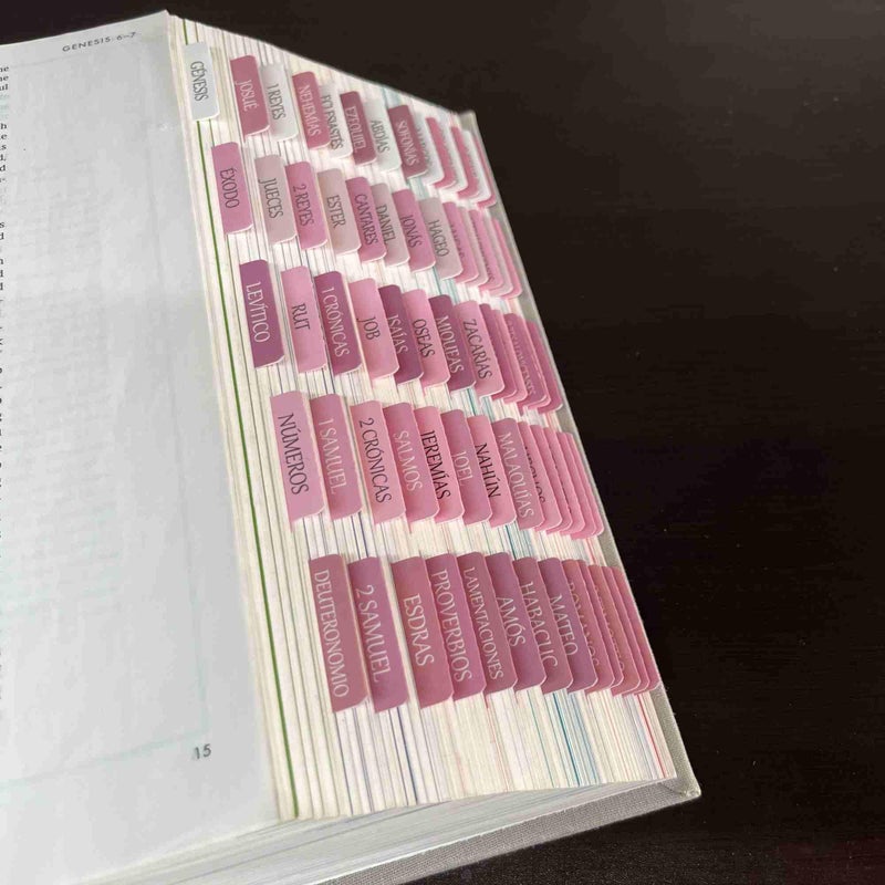 thinkor Spanish Laminated Bible Tabs, pestaÃ±as para biblia en espaÃ±ol, Reposition Large Print Stickers, Easy to Read and Apply Bible Tabs for Women and Man (Spanish Pink) - Image 2
