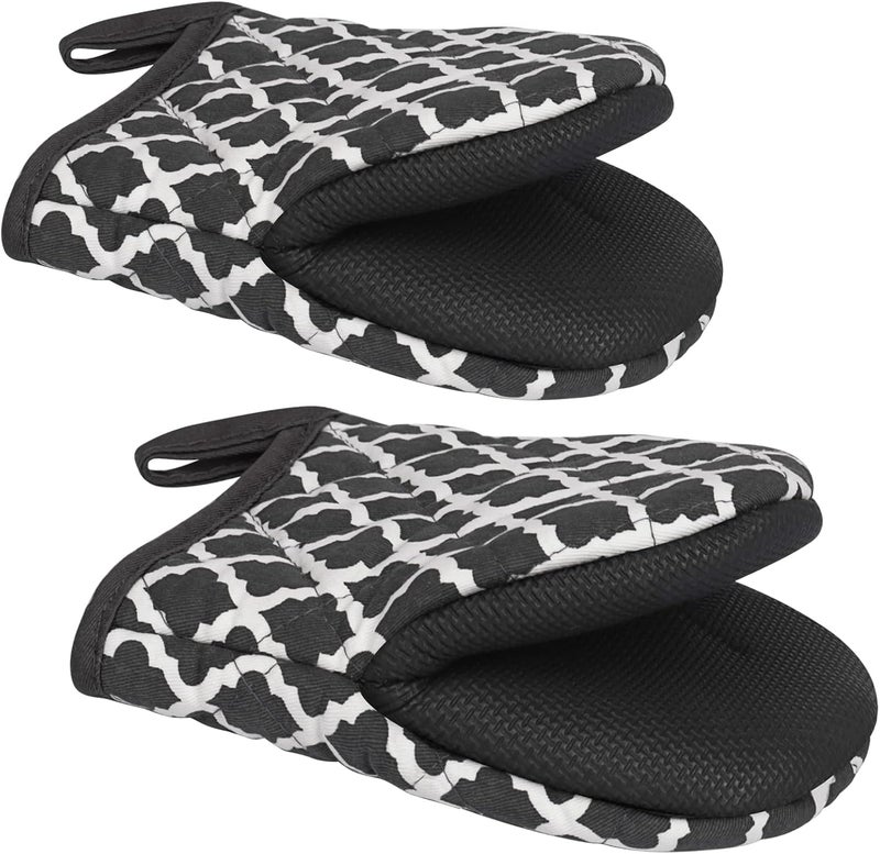 Qulable 1 Pair Short Oven Mitts - Silicone Kitchen Oven Gloves High Heat Resistant 500℉, Mini Oven Mits with Non-Slip Grip Surfaces and Hanging Loop for BBQ, Baking, Cooking and Grilling (Dark Gray) - Image 1