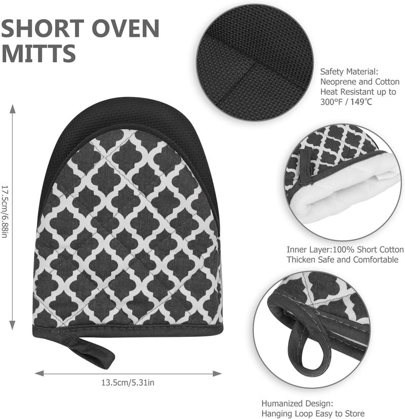 Qulable 1 Pair Short Oven Mitts - Silicone Kitchen Oven Gloves High Heat Resistant 500℉, Mini Oven Mits with Non-Slip Grip Surfaces and Hanging Loop for BBQ, Baking, Cooking and Grilling (Dark Gray) - Image 3