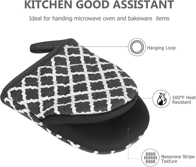 Qulable 1 Pair Short Oven Mitts - Silicone Kitchen Oven Gloves High Heat Resistant 500℉, Mini Oven Mits with Non-Slip Grip Surfaces and Hanging Loop for BBQ, Baking, Cooking and Grilling (Dark Gray) - Image 4