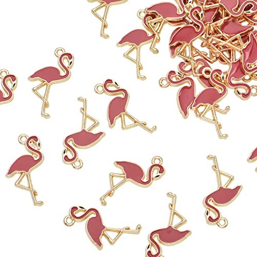 miubaao Pack of 80 Flamingo Enamel Charms Gold Plated Colored Pendants Hawaii Style Accessories for Necklace Bracelet Jewelry Making DIY Crafting - Image 1