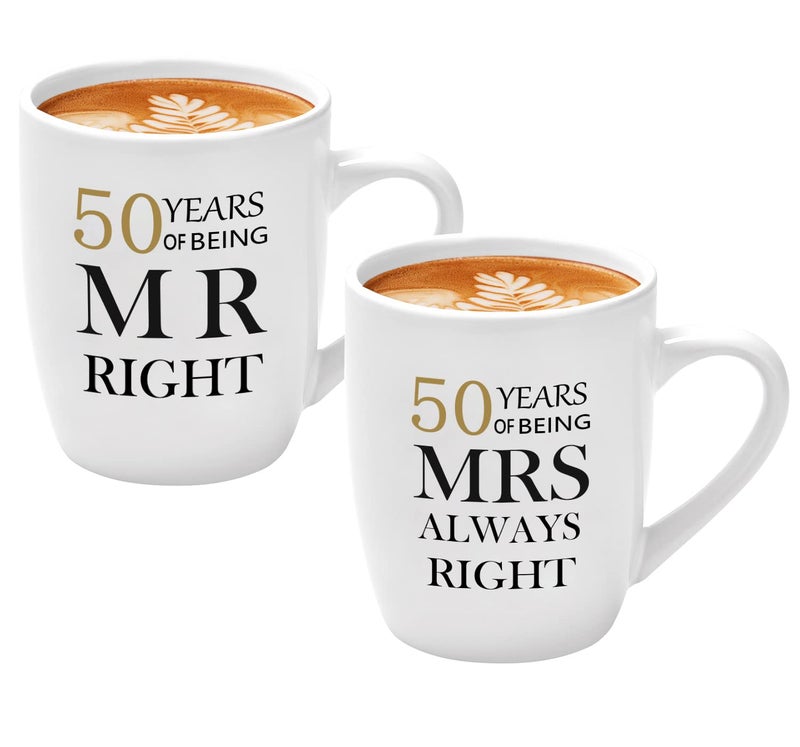 Joymaking 50th Golden Wedding Gifts for Couple Parents Grandparents 12oz Ceramic Coffee Cup Gifts 50th Anniversary for Parents Friends Coffee Mugs Gift for Anniversary Christmas Valentines