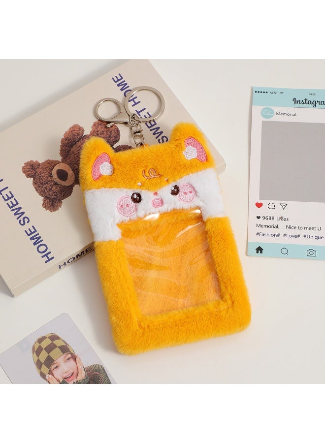 NIBEMINENT 1 - Piece Cartoon Plush Kpop Photo Card Holder Pendant Key Chain ID Badge Holder ID Card Holder Photo Card Protector for School ID Office ID Access Card for Women Girls - Image 1