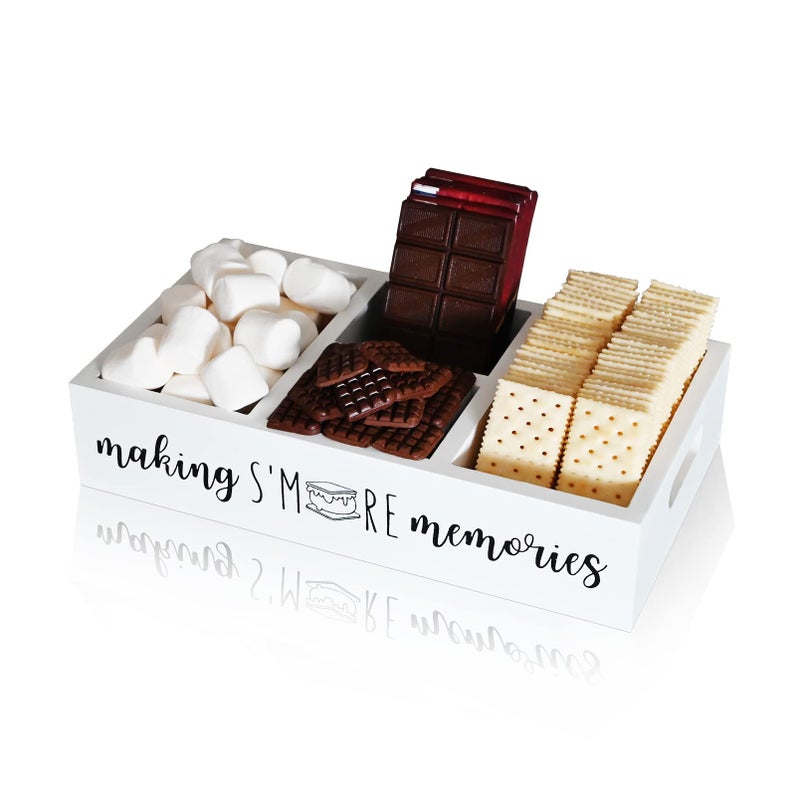 Farmhouse SMores Bar Holder with Cutout Handle Wooden Smores Station  Accessories Organizer  Large White Serving Tray