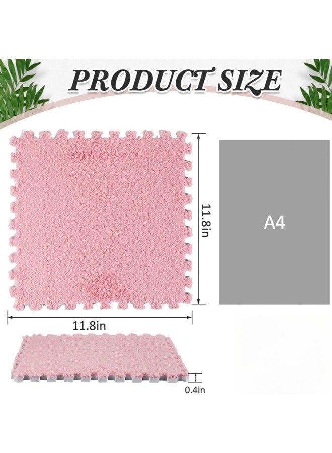 GGEROU 12Pcs Interlocking Foam Mats, Fluffy Carpet Tiles, Plush Area Rug, Square Splicing Floor Tiles, Soft Playmat Puzzle Floor Mat for Play Room, Pink 30*30*1cm - Image 5