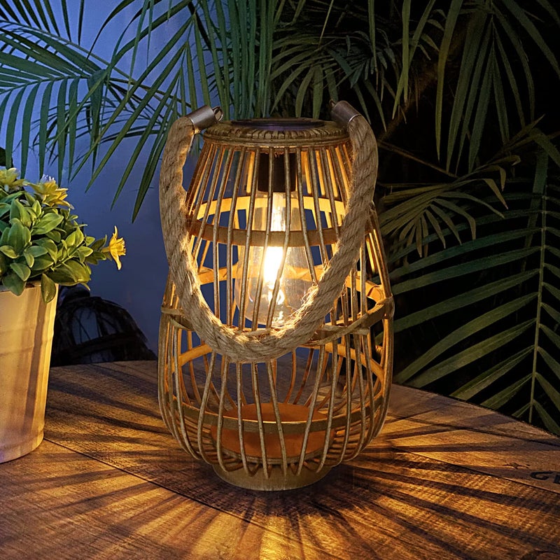HERJIATK Outdoor Solar Lantern Hanging Lights - Natural Rattan Solar Lantern with Handle, Large Waterproof Led Decorative Garden Lights, Bright Rattan Solar Table Lamp for Yard Patio Wedding Home Decoration - Image 1