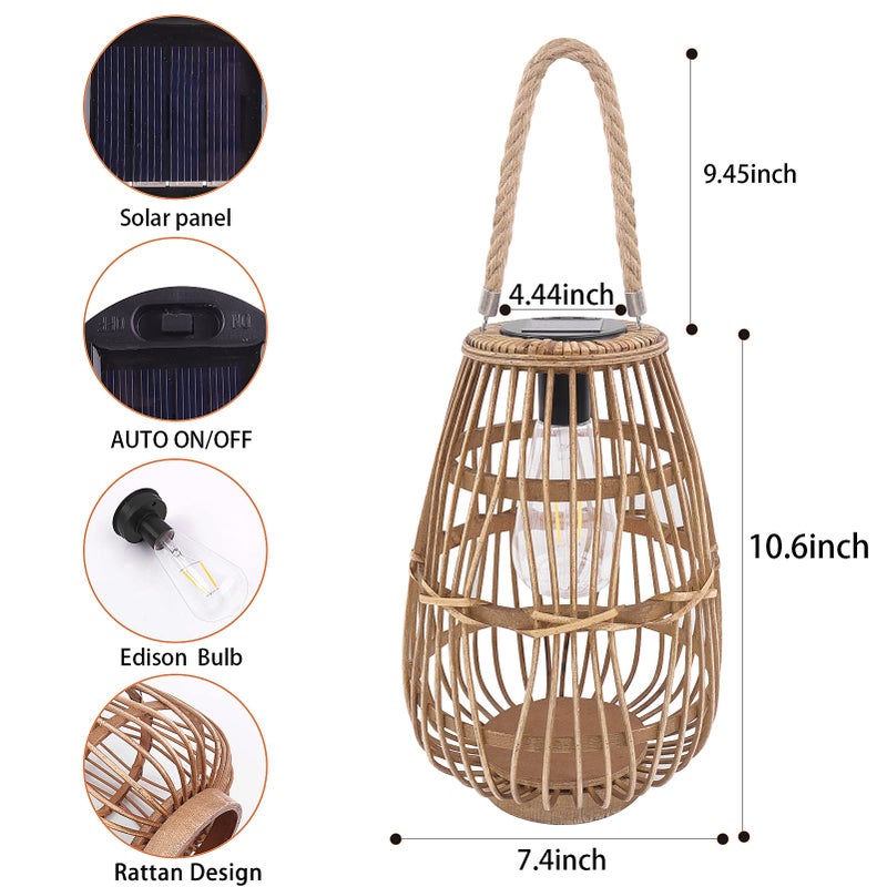 HERJIATK Outdoor Solar Lantern Hanging Lights - Natural Rattan Solar Lantern with Handle, Large Waterproof Led Decorative Garden Lights, Bright Rattan Solar Table Lamp for Yard Patio Wedding Home Decoration - Image 3