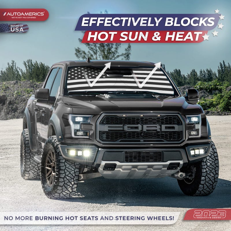 Autoamerics 1-Piece Windshield Sun Shade B&W American Flag USA Patriotic Design - Foldable Car Front Window Sunshade for Most Sedans SUV Truck - Blocks Max UV Rays and Keeps Your Vehicle Cool - Small - Image 3