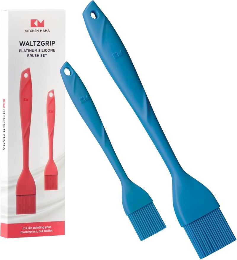 Kitchen Mama WaltzGrip Platinum Silicone Basting Pastry Brush: Set of 2 Heat-Resistant Brushes Utensils for Cooking, Baking, Grilling, Barbecue, and Spreading Oil, Butter, Egg - Dishwasher-Safe (Blue) - Image 1