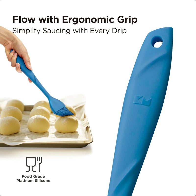 Kitchen Mama WaltzGrip Platinum Silicone Basting Pastry Brush: Set of 2 Heat-Resistant Brushes Utensils for Cooking, Baking, Grilling, Barbecue, and Spreading Oil, Butter, Egg - Dishwasher-Safe (Blue) - Image 3
