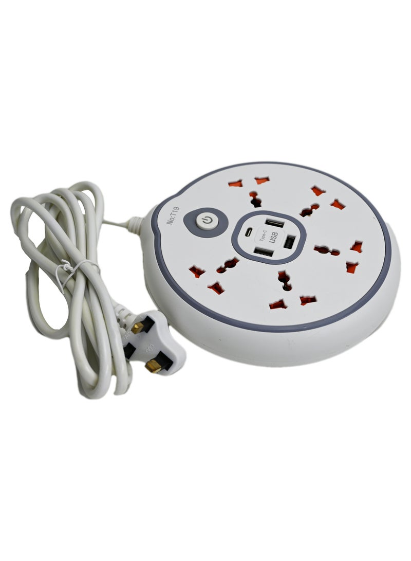 2M Power Strips Extension Cord 5 Outlets, Universal Plug Adapter with 3 USB Ports 