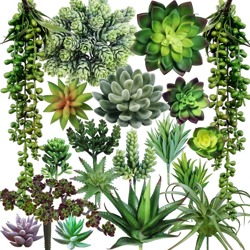 Winlyn Winlyn 19 Pcs Assorted Artificial Succulents Plants Unpotted Small Green Hanging Succulent Aloe Fake Cacti Succulents Bulk for Succulent Garden Centerpiece Wreath Arrangement Indoor Outdoor Home Decor  - Image 1