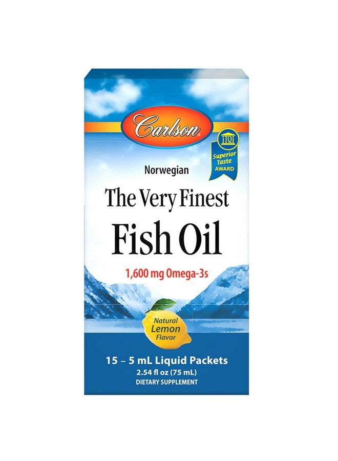Carlson - The Very Finest Fish Oil Grab + Go Packets, Single-Serving, 1600 mg Omega-3s, Norwegian, Wild Caught, Sustainably Sourced, Box of 15 Packets, 5 mL Each - Image 2