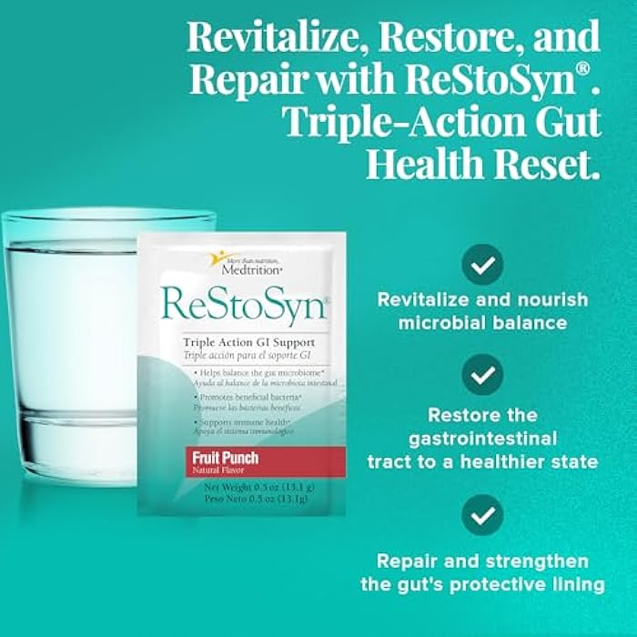 Medtrition ReStoSyn® Triple Action Gut Health Supplement - Prebiotics, Probiotics & L-Glutamine Blend for Digestive & Gut Barrier Support, Plus Microbial Balance - 0.5 Ounce (Pack of 50) - Image 4