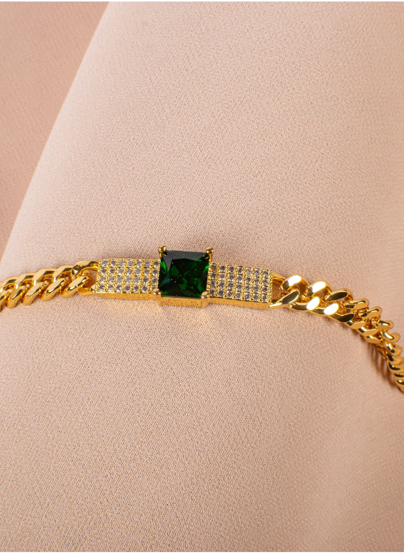The Black Pearl Accessories - Chinese Gold Bracelet with Green Zirconic Stone - Image 1