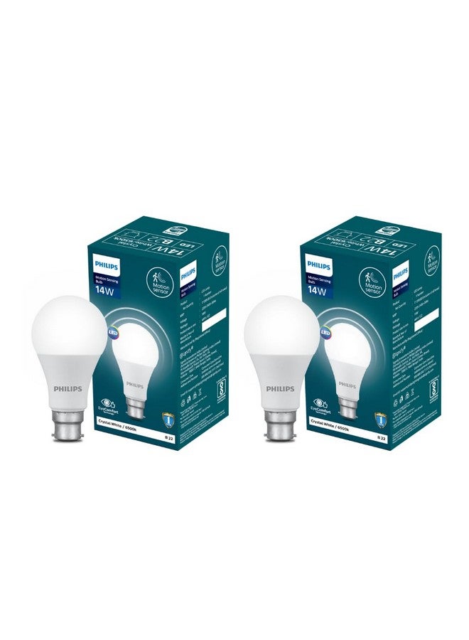 PHILIPS Motion Sensor 14W B22 LED Bulb | motion Sensor Light for Home | motion Sensor LED Bulb | Crystal White, Pack of 2 - Image 1