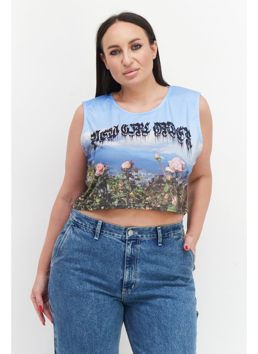 Women Curvy Round Neck Sleeveless Graphic Print Crop Top, Blue - pzsku/Z5809109BC2B6918542F6Z/45/_/1724351005/cba8c7da-db96-4db6-aefe-14bb50774689