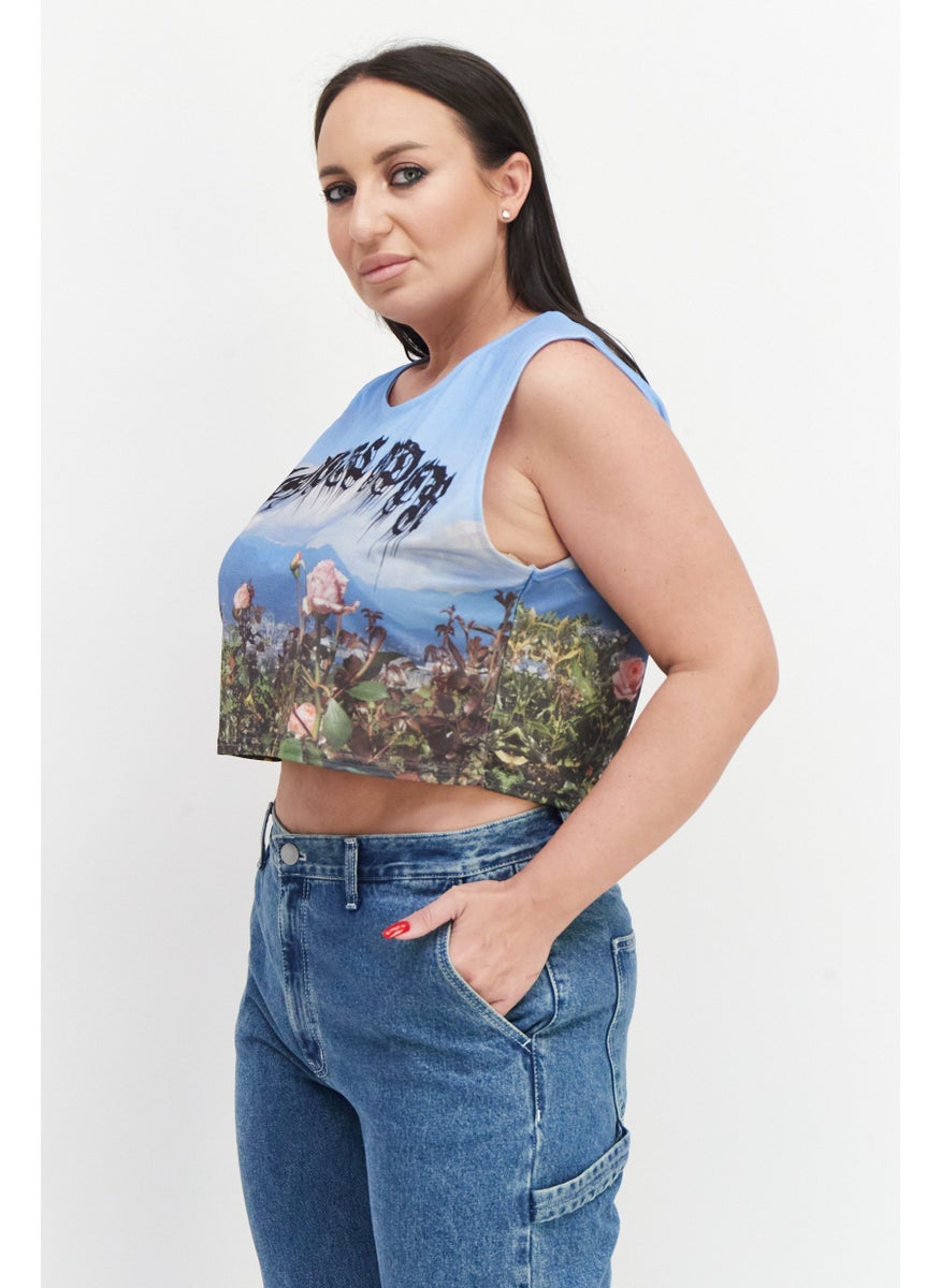 Women Curvy Round Neck Sleeveless Graphic Print Crop Top, Blue - pzsku/Z5809109BC2B6918542F6Z/45/_/1737986989/06e9e8d6-bbf2-48da-9ea6-03d702f3a2f9