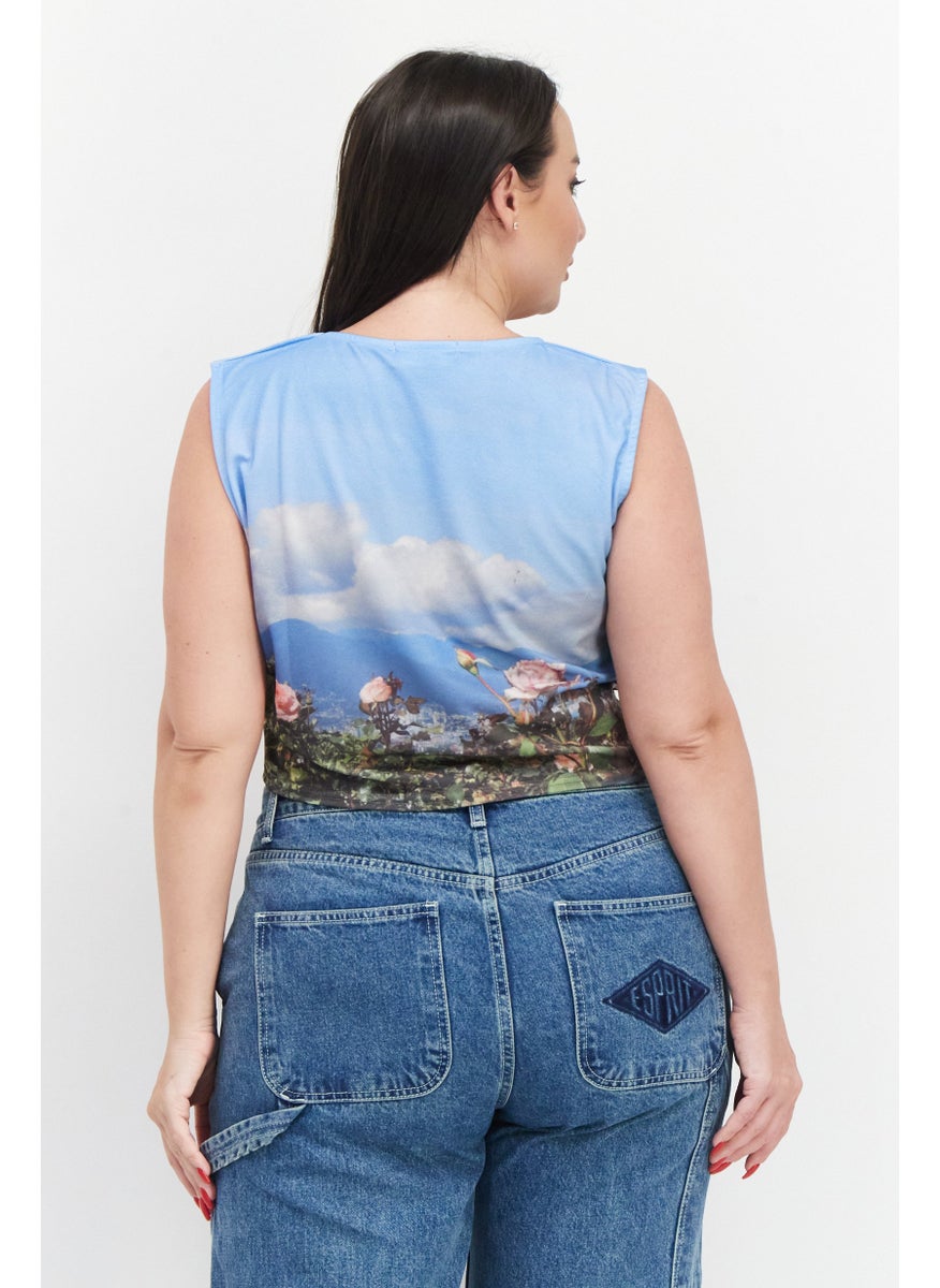 Women Curvy Round Neck Sleeveless Graphic Print Crop Top, Blue - pzsku/Z5809109BC2B6918542F6Z/45/_/1737986995/0db5eea1-02ee-4b07-8dcf-732f59c76487