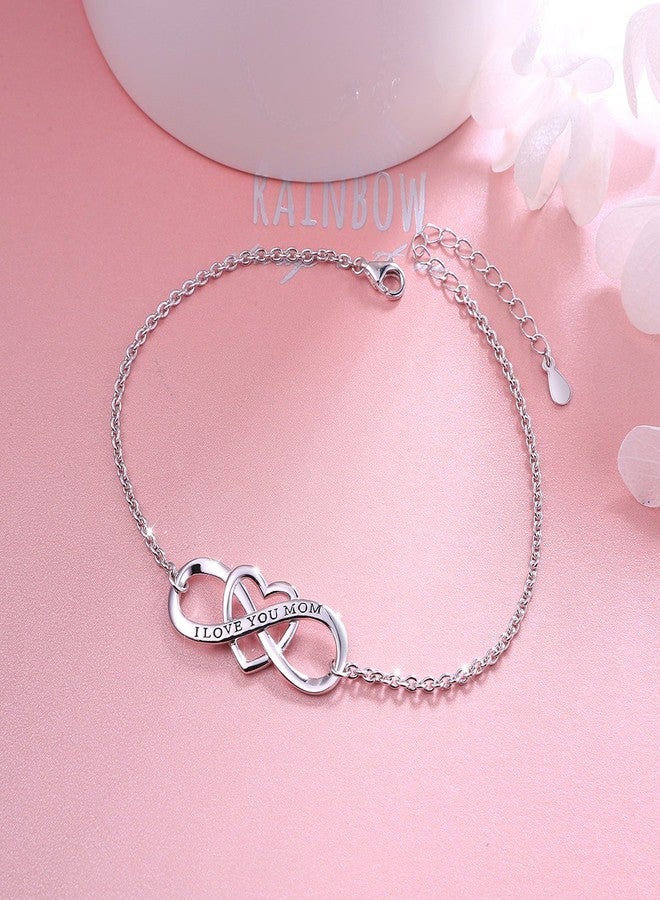 DAOCHONG I Love You Mom S925 Sterling Silver Heart Infinity Bracelet for Mother Mama Mommy Mum Mama Birthday Jewelry - Image 2