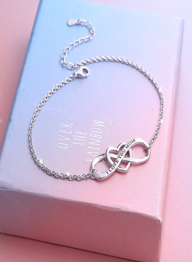 DAOCHONG I Love You Mom S925 Sterling Silver Heart Infinity Bracelet for Mother Mama Mommy Mum Mama Birthday Jewelry - Image 3