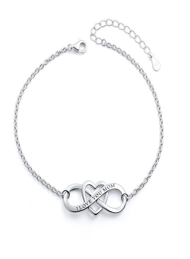 DAOCHONG I Love You Mom S925 Sterling Silver Heart Infinity Bracelet for Mother Mama Mommy Mum Mama Birthday Jewelry - Image 1