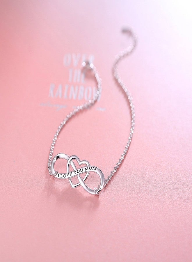 DAOCHONG I Love You Mom S925 Sterling Silver Heart Infinity Bracelet for Mother Mama Mommy Mum Mama Birthday Jewelry - Image 4