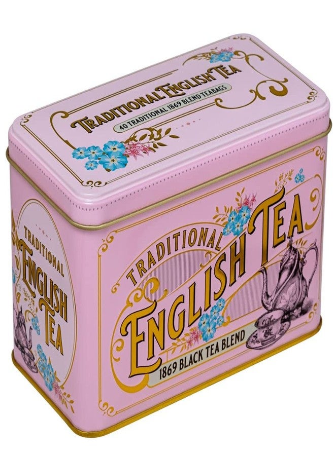 New English Teas Vintage Victorian Tea Caddy in Pink with 40 Tea Bags from 1869 Mix - Image 1