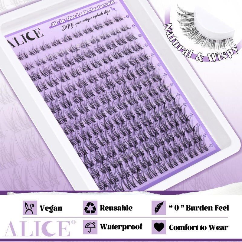ALICE Cluster Eyelash Extension Kit Natural Wispy Lash Clusters Kit Lash Extension Kit Clear Band 168pcs C-Curly 11-13mm Individual Lashes with Lash Glue Bond and Seal Self Application at Home - Image 4