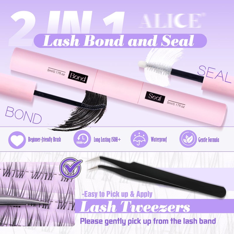 ALICE Cluster Eyelash Extension Kit Natural Wispy Lash Clusters Kit Lash Extension Kit Clear Band 168pcs C-Curly 11-13mm Individual Lashes with Lash Glue Bond and Seal Self Application at Home - Image 5
