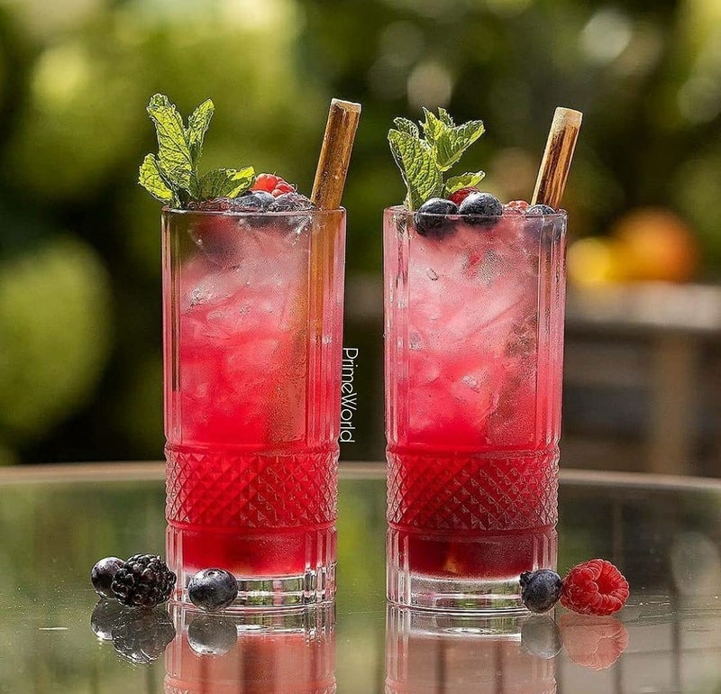 PrimeWorld European 295 ml Diamond Strips Glasses Set of 6 pcs - Tall Drinking Glasses for- Water, Juice, Colddrink, Mojito, Cocktail, Lead-Free, Perfect for Home, Restaurants and Parties - Image 2