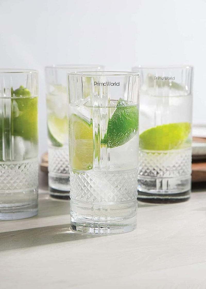 PrimeWorld European 295 ml Diamond Strips Glasses Set of 6 pcs - Tall Drinking Glasses for- Water, Juice, Colddrink, Mojito, Cocktail, Lead-Free, Perfect for Home, Restaurants and Parties - Image 5