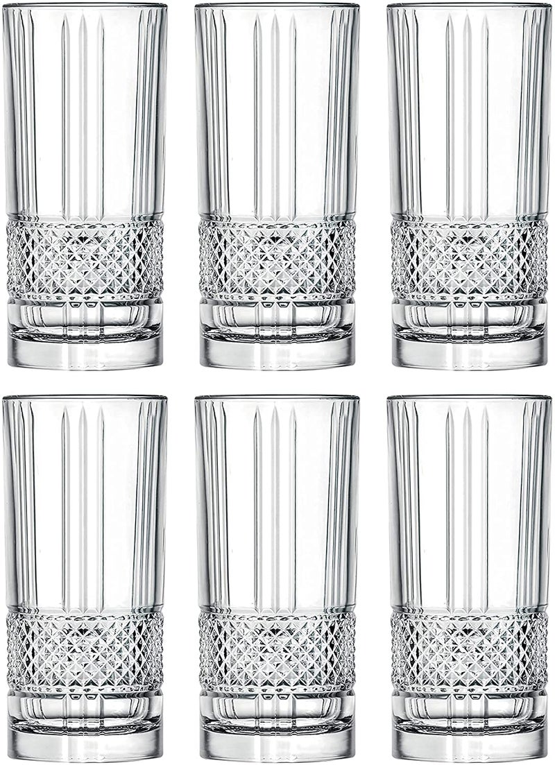 PrimeWorld European 295 ml Diamond Strips Glasses Set of 6 pcs - Tall Drinking Glasses for- Water, Juice, Colddrink, Mojito, Cocktail, Lead-Free, Perfect for Home, Restaurants and Parties - Image 1