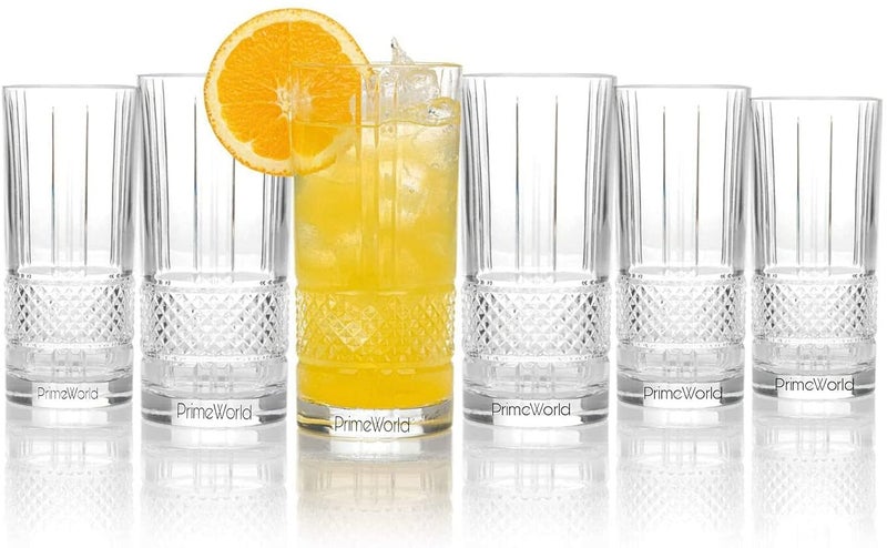 PrimeWorld European 295 ml Diamond Strips Glasses Set of 6 pcs - Tall Drinking Glasses for- Water, Juice, Colddrink, Mojito, Cocktail, Lead-Free, Perfect for Home, Restaurants and Parties - Image 4