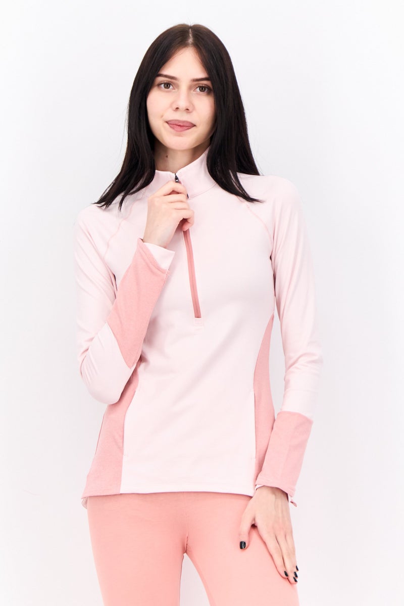 UNDER ARMOUR سويت شيرت رياضي نسائي بأكمام طويلة مناسب للجري، وردي - Image 1