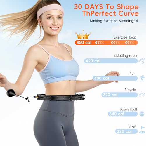 HCOIW Plus Size Silent Weighted Hula Infinity Fitness Detachable Hoops 65-Inch 32 Knot, Smart Noiseless Infinity Hula for Women, 2-in-1 Waist and Abdominal Home Workout Equipment, Black - Image 2