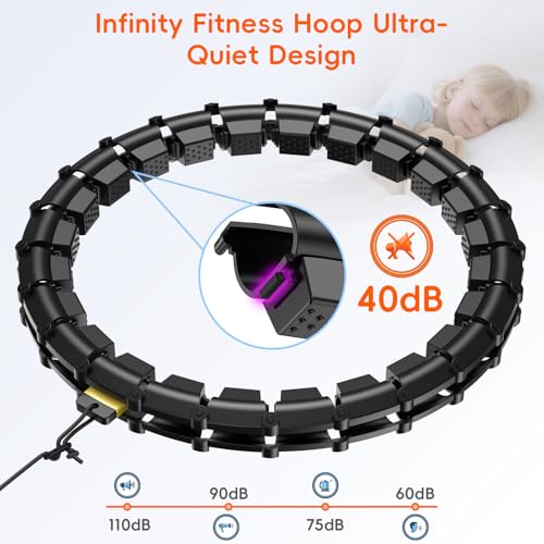HCOIW Plus Size Silent Weighted Hula Infinity Fitness Detachable Hoops 65-Inch 32 Knot, Smart Noiseless Infinity Hula for Women, 2-in-1 Waist and Abdominal Home Workout Equipment, Black - Image 4