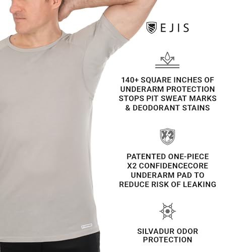 Ejis Sweatproof Undershirt for Men | Crew Neck Cotton | Classic Fit T Shirt with Sweat Pads | Odor Resistant | Blocks Sweat (X-Small, Black) - Image 2